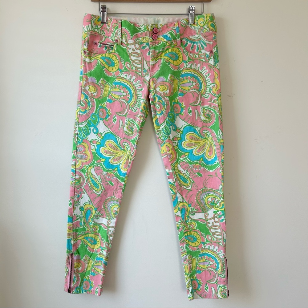Lilly Pulitzer Worth Skinny Mini Zip Size 2 Cotton Pants Colorful Summer
